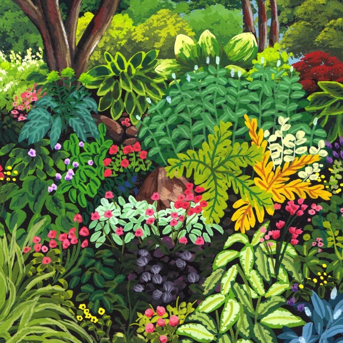 Illustrated Shaded Tropical Garden Greetings Card - Shaded Tropical - Uneeka